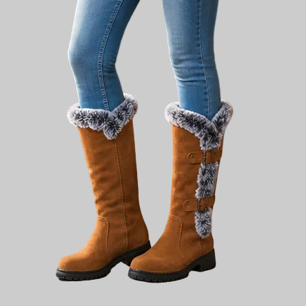 Fur-Trimmed Suede Knee-High Winter Boots