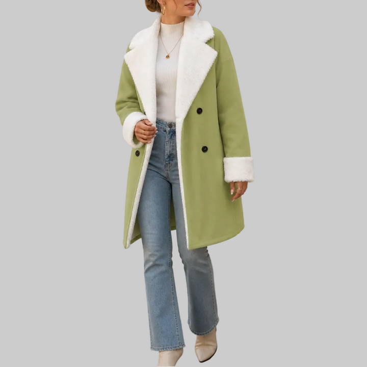 Women's Longline Polyester Coat with Plush Collar and Cuffs