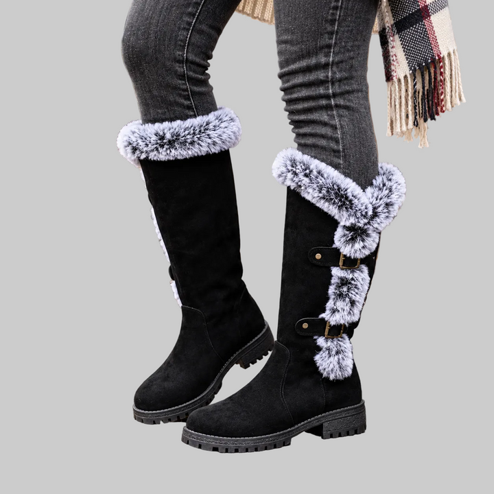 Fur-Trimmed Suede Knee-High Winter Boots