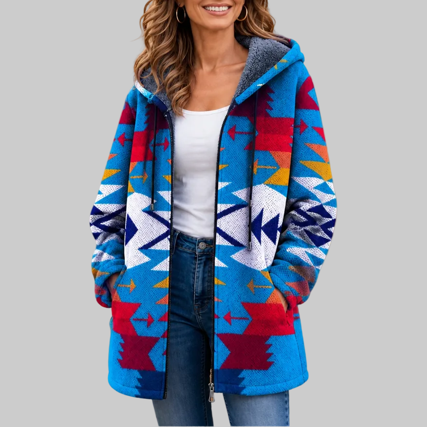 Geometric Colour-Block Hooded Jacket