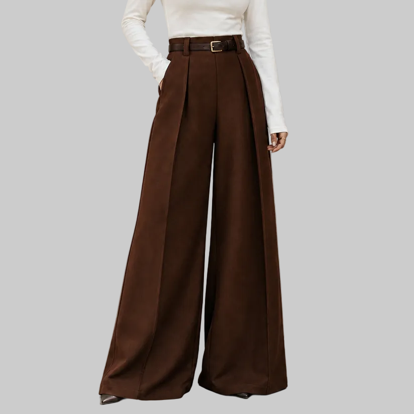 Pleated High-Waisted Wide-Leg Trousers