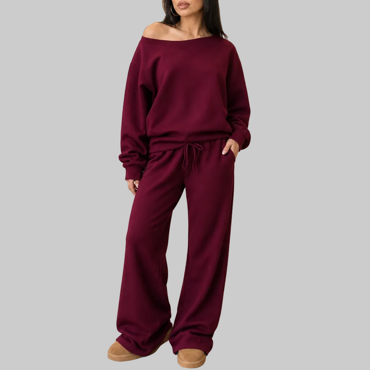 Contrast-Piped Wide-Leg Lounge Set