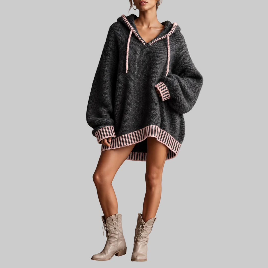 Contrast-Trim Hooded Jumper Dress
