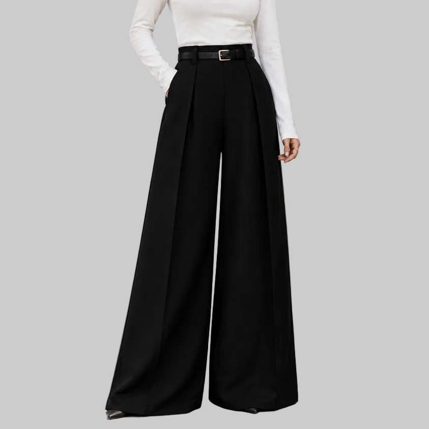 Pleated High-Waisted Wide-Leg Trousers