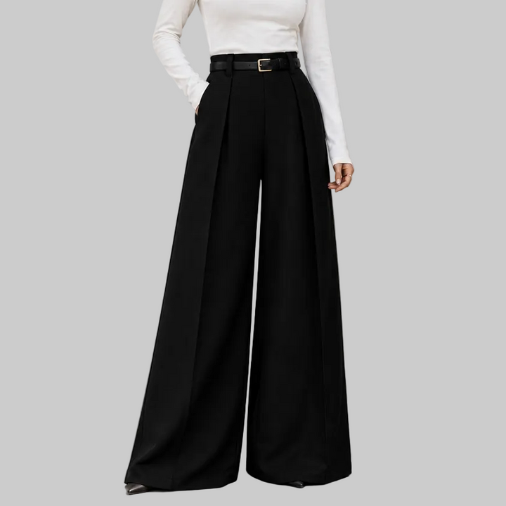 Pleated High-Waisted Wide-Leg Trousers