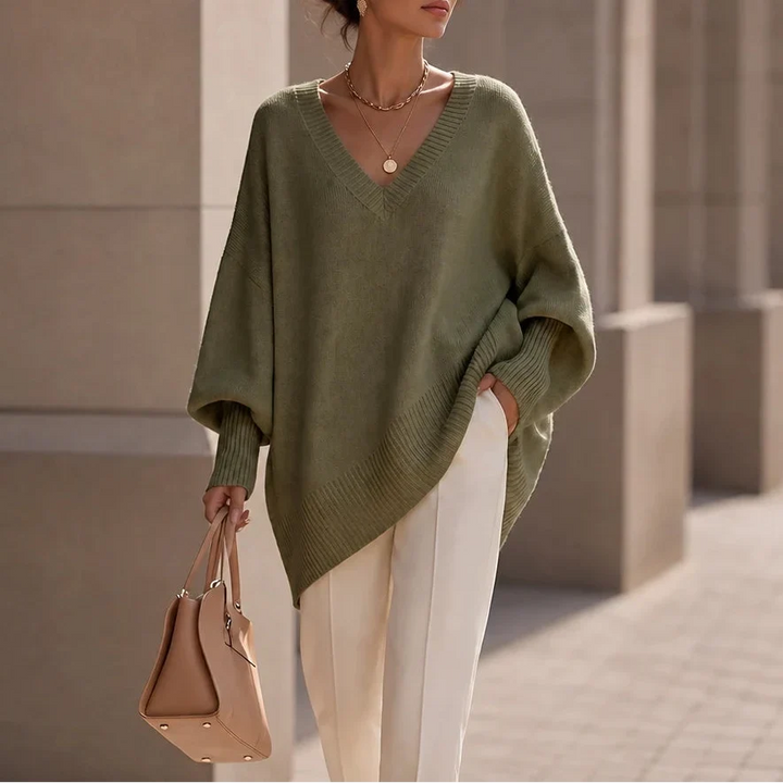 Women's Oversized V-Neck Knit Jumper - Green