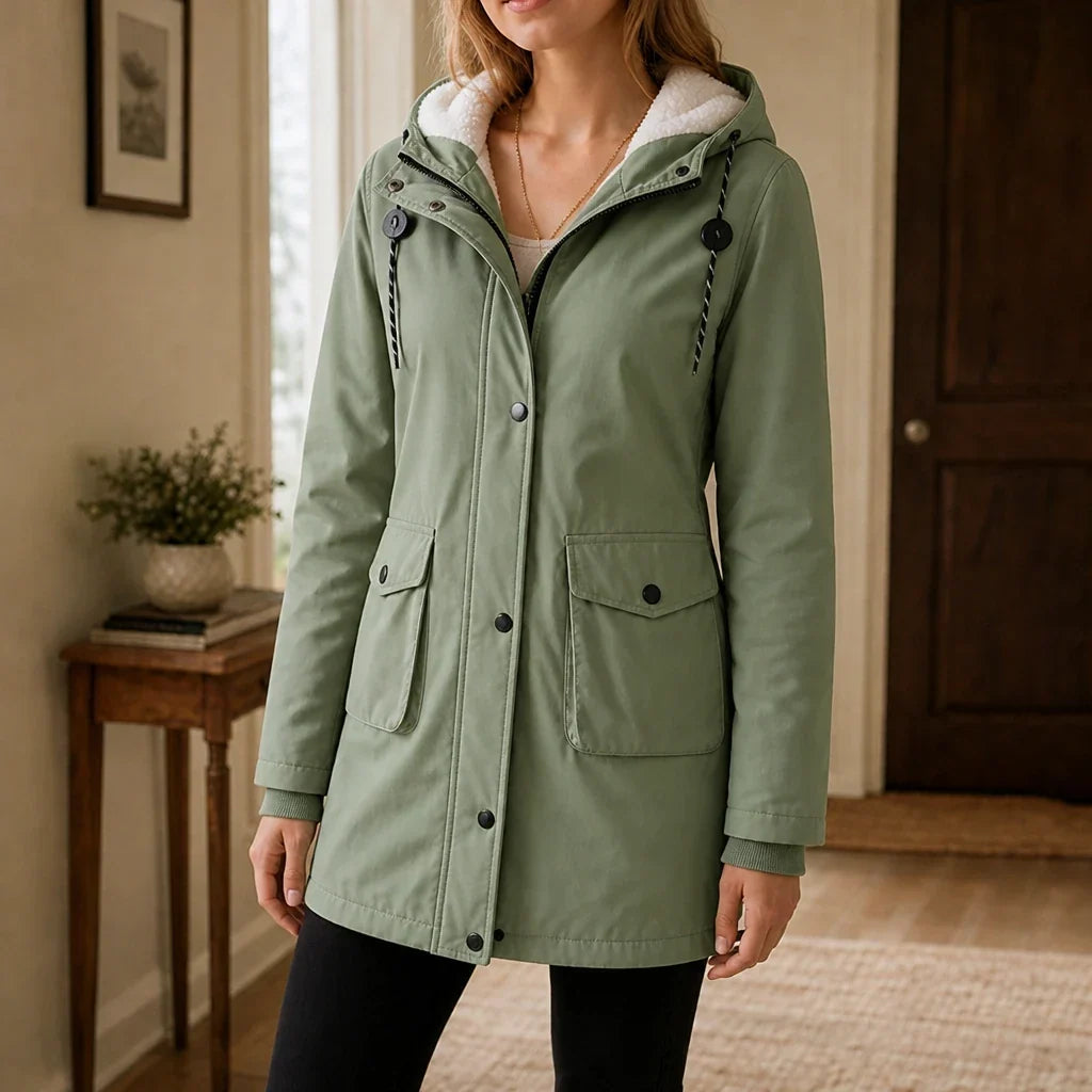 Women's Long Hooded Lined Parka Coat - Green