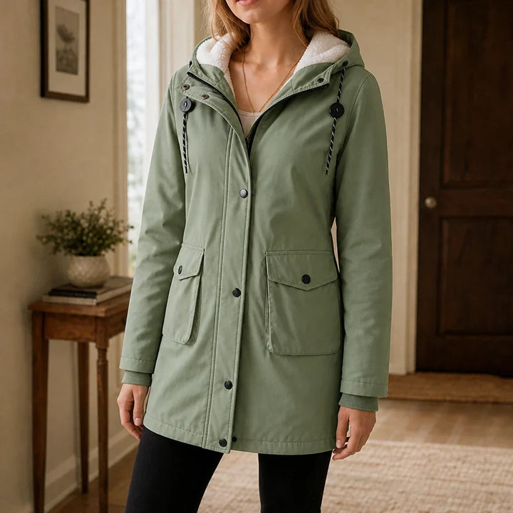 Women's Long Hooded Lined Parka Coat - Green