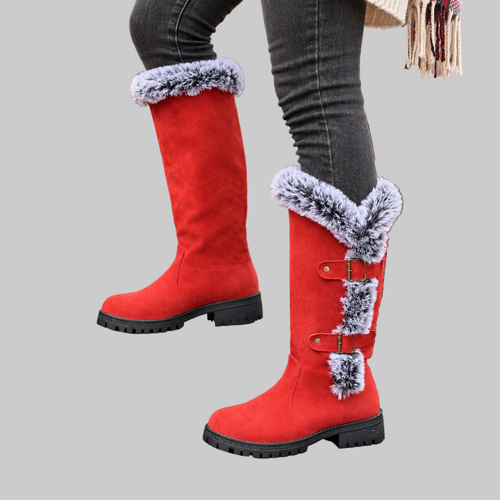 Fur-Trimmed Suede Knee-High Winter Boots