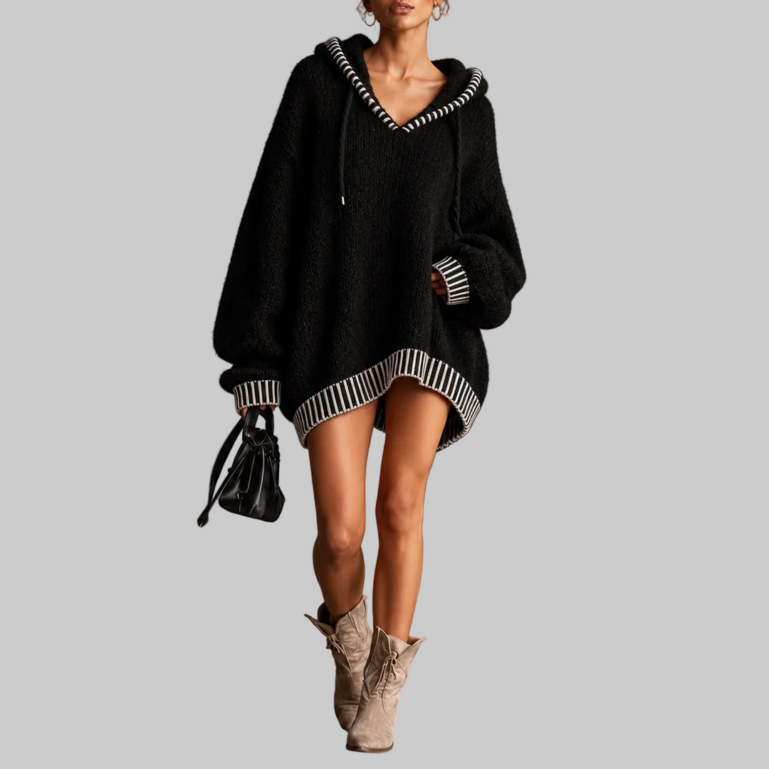 Contrast-Trim Hooded Jumper Dress