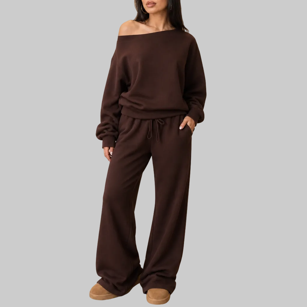 Contrast-Piped Wide-Leg Lounge Set
