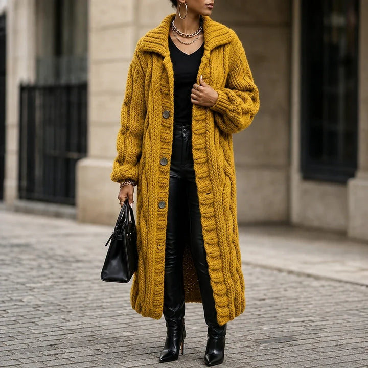 Women's Oversized Cable-Knit Longline Cardigan - Yellow