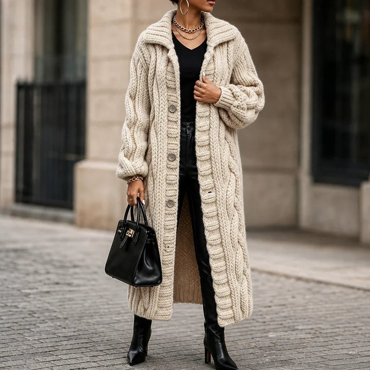 Women's Oversized Cable-Knit Longline Cardigan - Cream