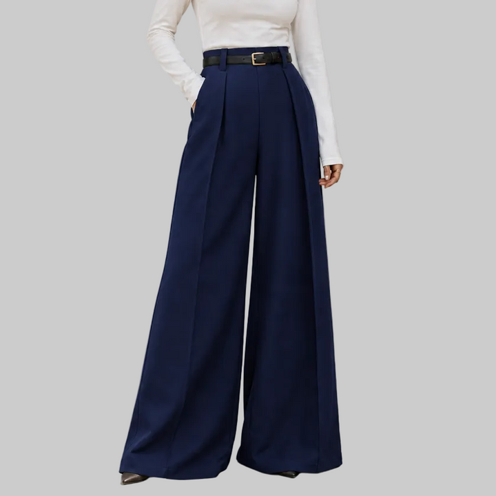 Pleated High-Waisted Wide-Leg Trousers