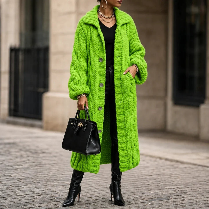 Women's Oversized Cable-Knit Longline Cardigan - LightGreen