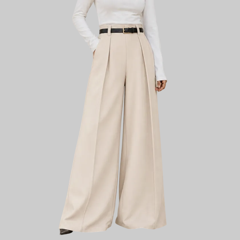 Pleated High-Waisted Wide-Leg Trousers