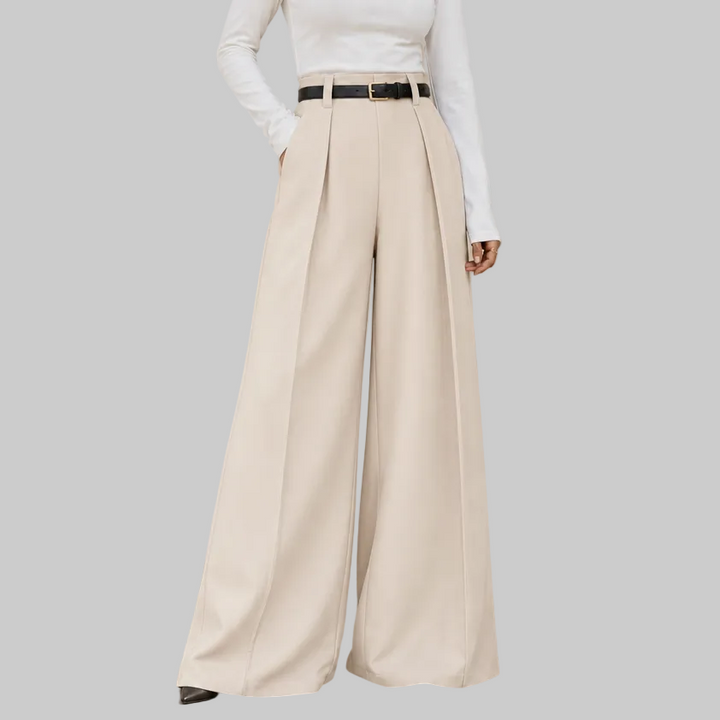 Pleated High-Waisted Wide-Leg Trousers