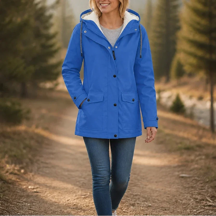 Women's Fleece-Lined Hooded Winter Jacket - Sky Blue