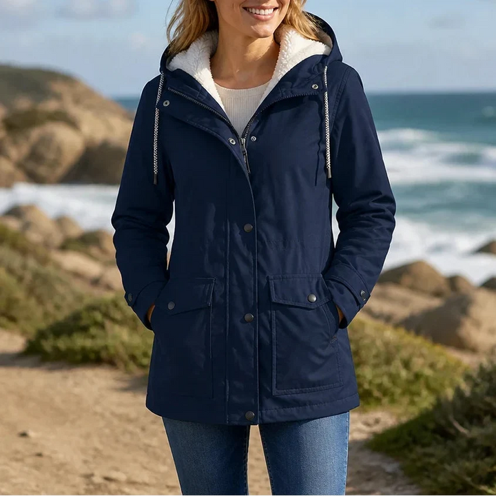 Women's Fleece-Lined Hooded Winter Jacket - Navy