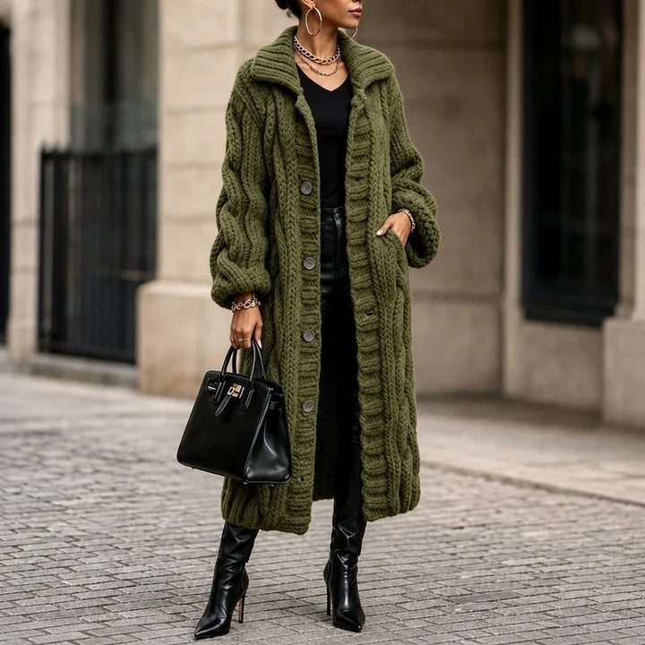 Women's Oversized Cable-Knit Longline Cardigan - ArmyGreen