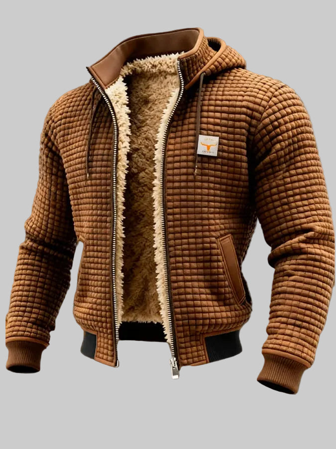 Retro Honeycomb Hooded Zip Jacket