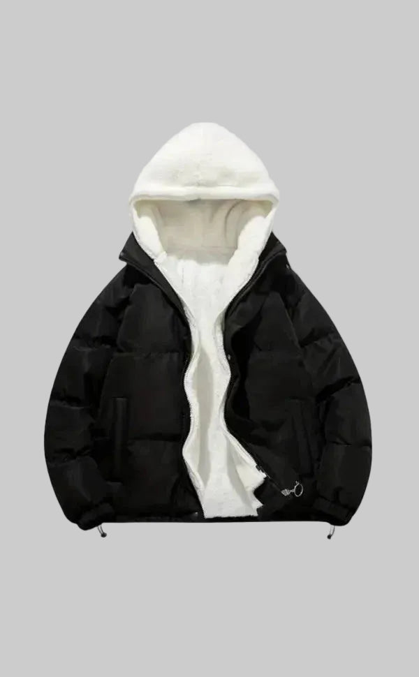 Women's Quilted Puffer Jacket with Sherpa-Lined Hood and Zip Front