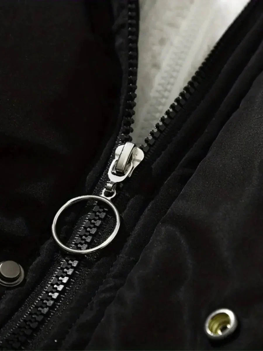 Women's Quilted Puffer Jacket with Sherpa-Lined Hood and Zip Front