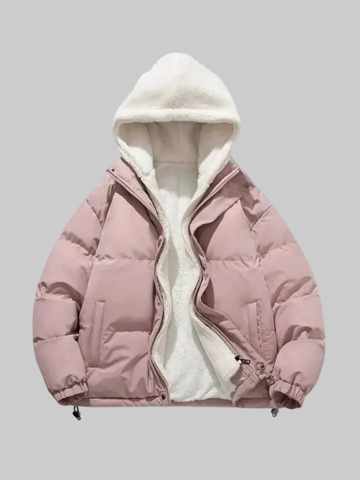 Women's Quilted Puffer Jacket with Sherpa-Lined Hood and Zip Front