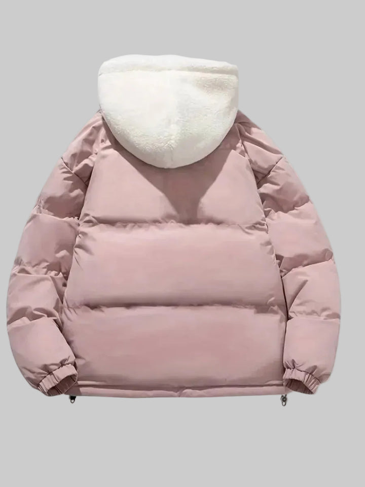 Women's Quilted Puffer Jacket with Sherpa-Lined Hood and Zip Front