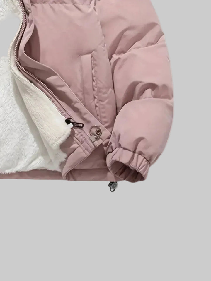 Women's Quilted Puffer Jacket with Sherpa-Lined Hood and Zip Front