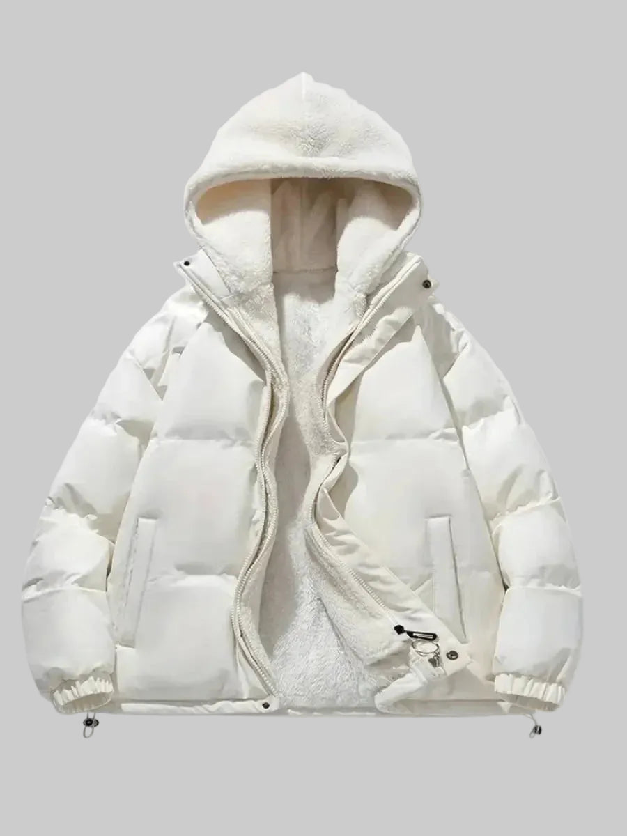Women's Quilted Puffer Jacket with Sherpa-Lined Hood and Zip Front