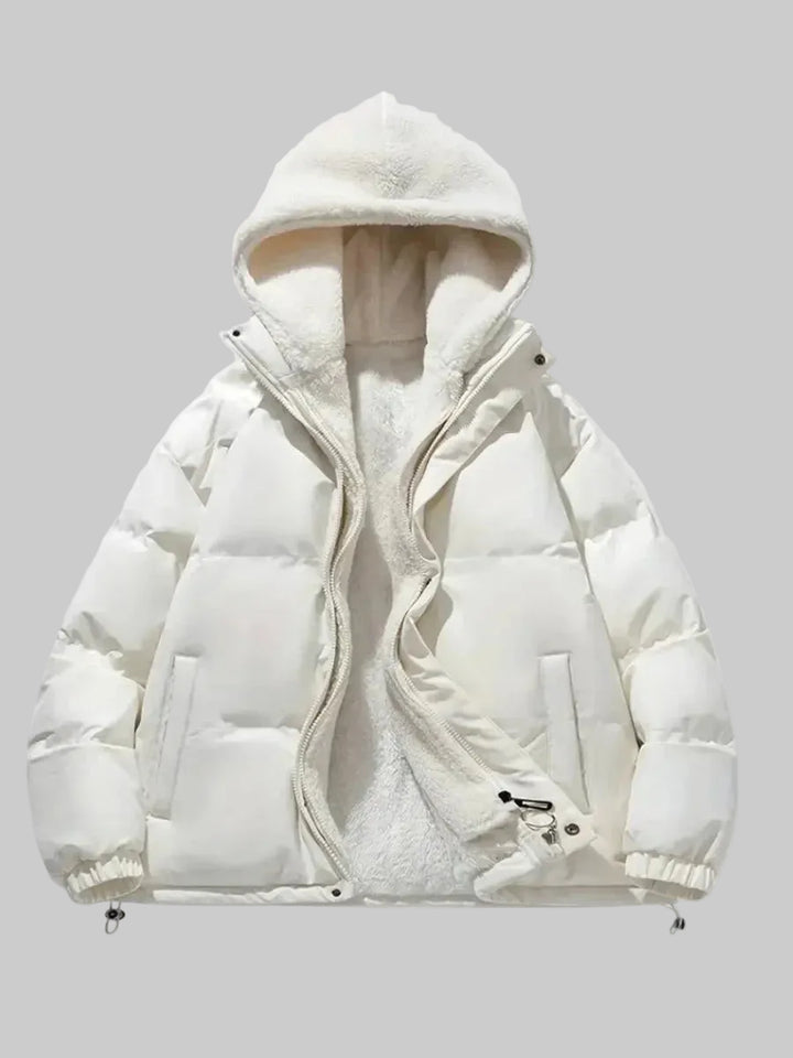 Women's Quilted Puffer Jacket with Sherpa-Lined Hood and Zip Front