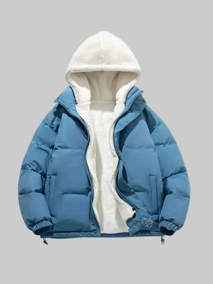 Women's Quilted Puffer Jacket with Sherpa-Lined Hood and Zip Front