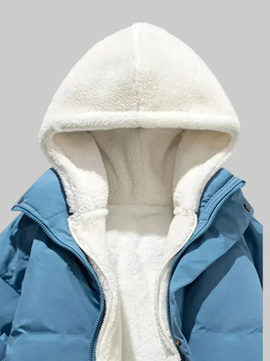 Women's Quilted Puffer Jacket with Sherpa-Lined Hood and Zip Front