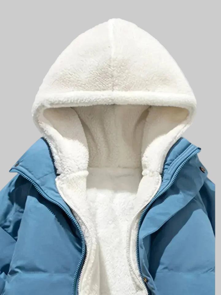 Women's Quilted Puffer Jacket with Sherpa-Lined Hood and Zip Front
