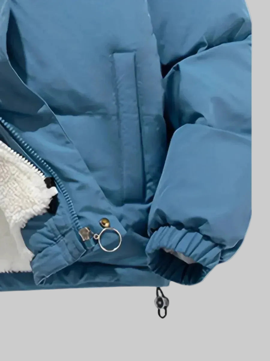 Women's Quilted Puffer Jacket with Sherpa-Lined Hood and Zip Front