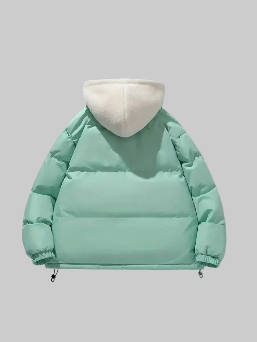 Women's Quilted Puffer Jacket with Sherpa-Lined Hood and Zip Front
