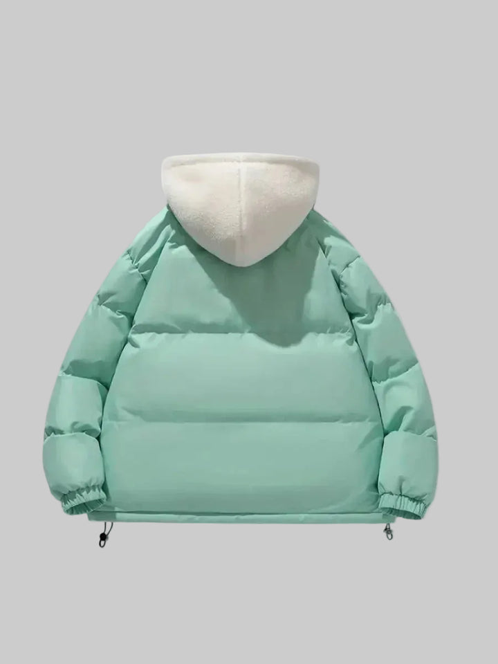 Women's Quilted Puffer Jacket with Sherpa-Lined Hood and Zip Front