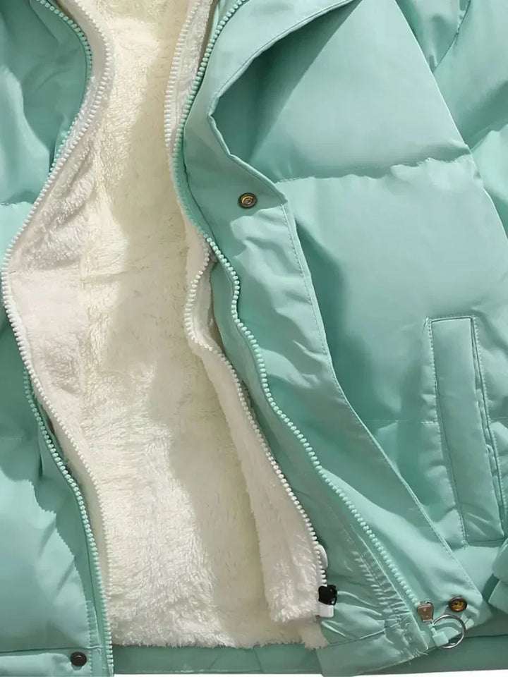 Women's Quilted Puffer Jacket with Sherpa-Lined Hood and Zip Front
