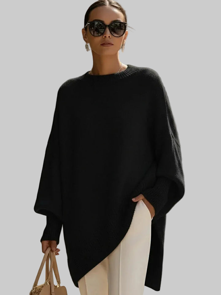 Women's Oversized Knitted Jumper with Drop Shoulders and Asymmetric Hem