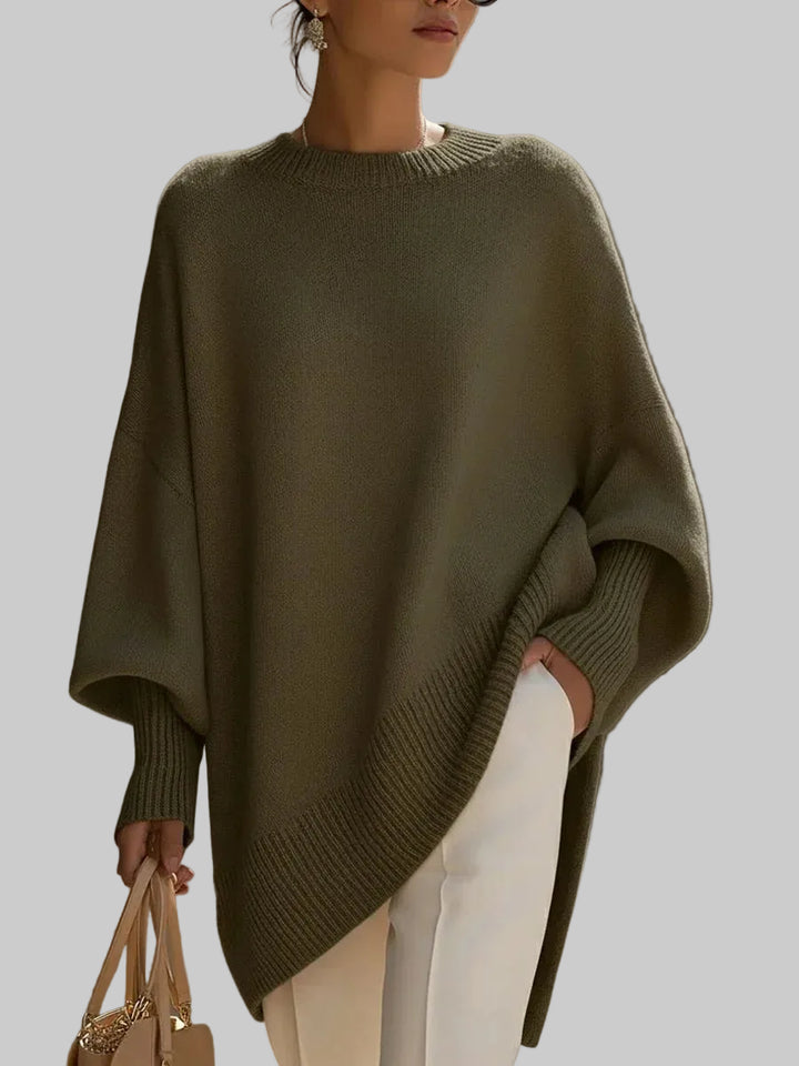 Women's Oversized Knitted Jumper with Drop Shoulders and Asymmetric Hem
