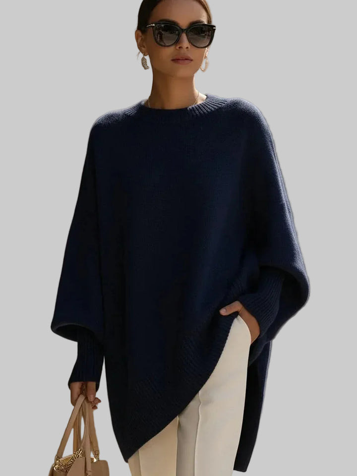 Women's Oversized Knitted Jumper with Drop Shoulders and Asymmetric Hem