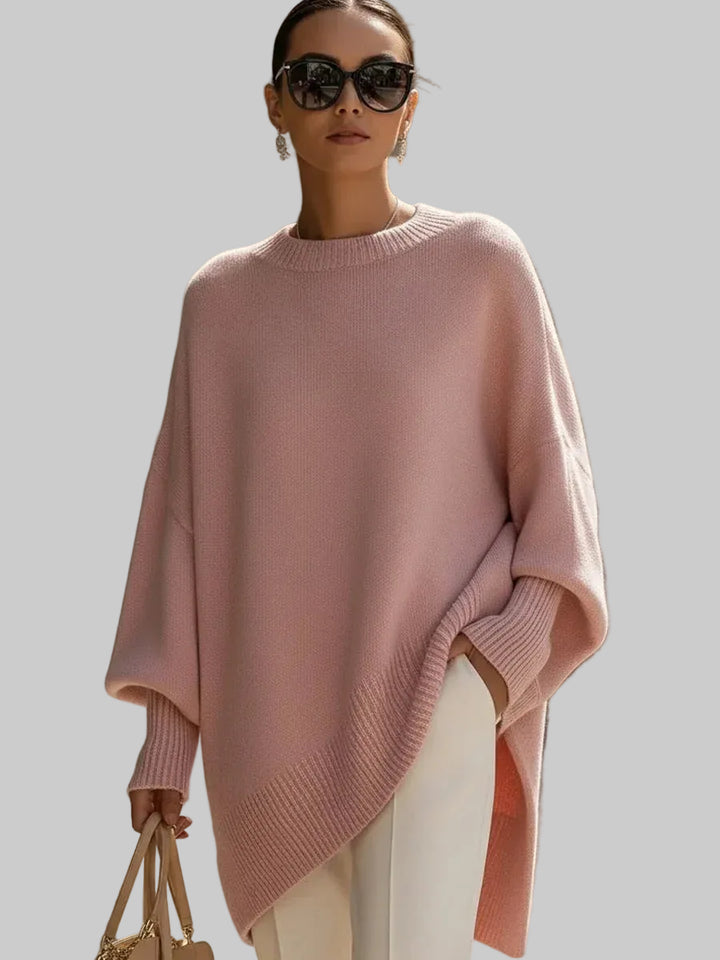 Women's Oversized Knitted Jumper with Drop Shoulders and Asymmetric Hem