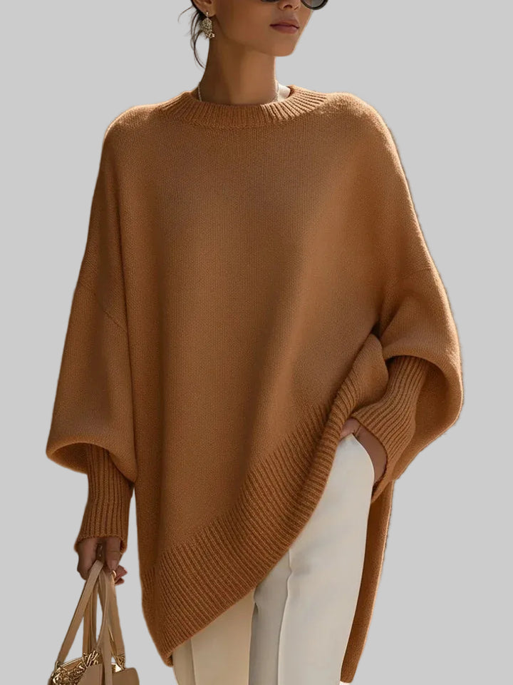 Women's Oversized Knitted Jumper with Drop Shoulders and Asymmetric Hem