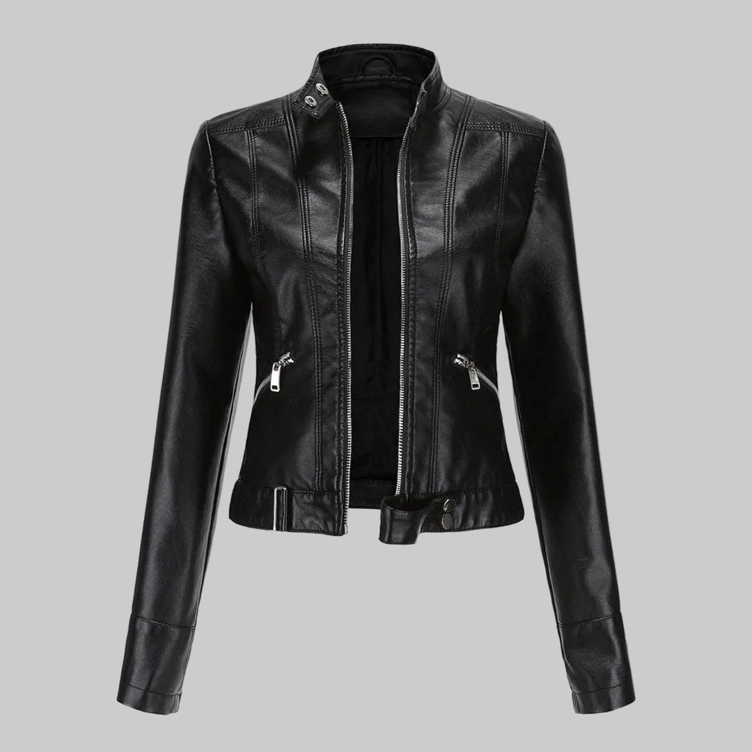 Cropped Faux Leather Biker Jacket