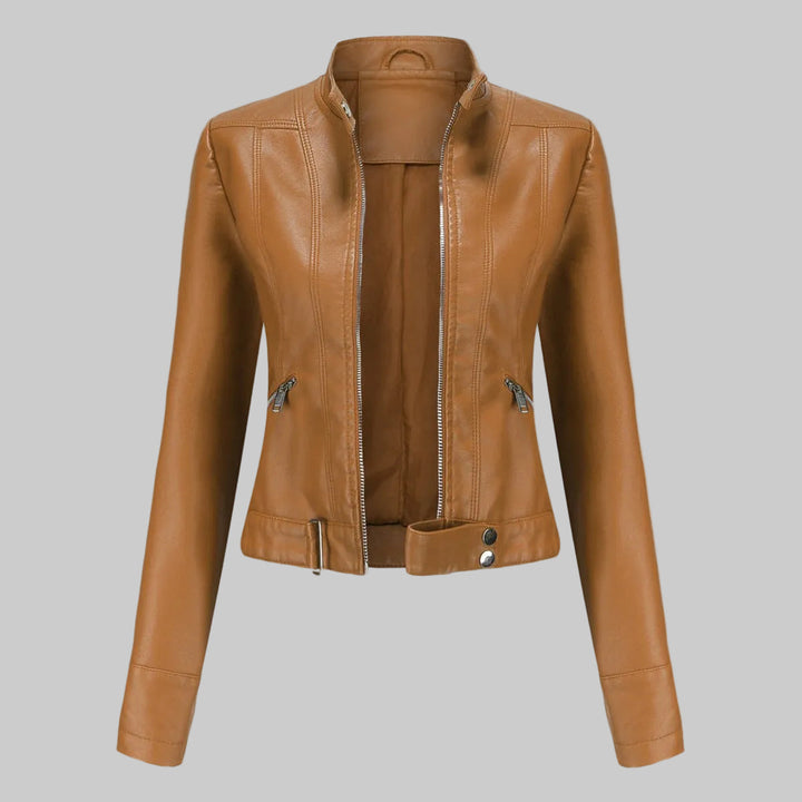 Cropped Faux Leather Biker Jacket