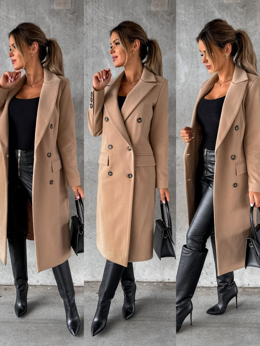 Women's Double-Breasted Longline Overcoat