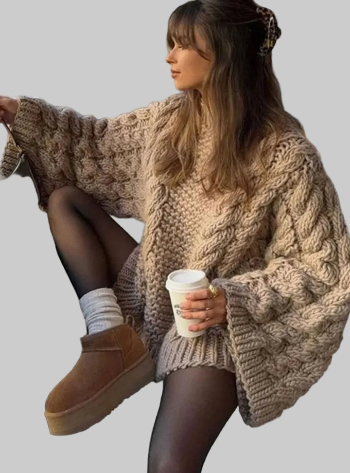 Women's Oversized Chunky Cable Knit Jumper with Drop Shoulders