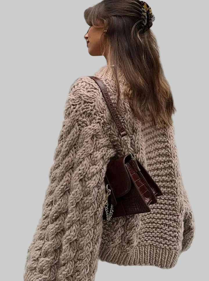 Women's Oversized Chunky Cable Knit Jumper with Drop Shoulders