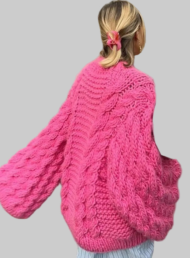 Women's Oversized Chunky Cable Knit Jumper with Drop Shoulders